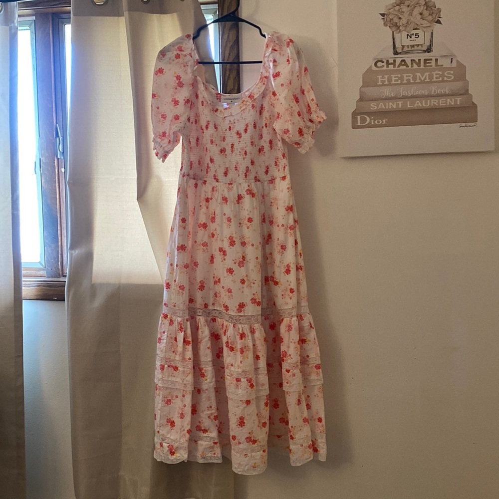 LoveShackFancy Floral Maxi Dress in White and Red